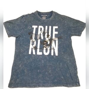 True Religion T Shirt Sz M Blue Buddha Mineral Wash Distressed Short Sleeve